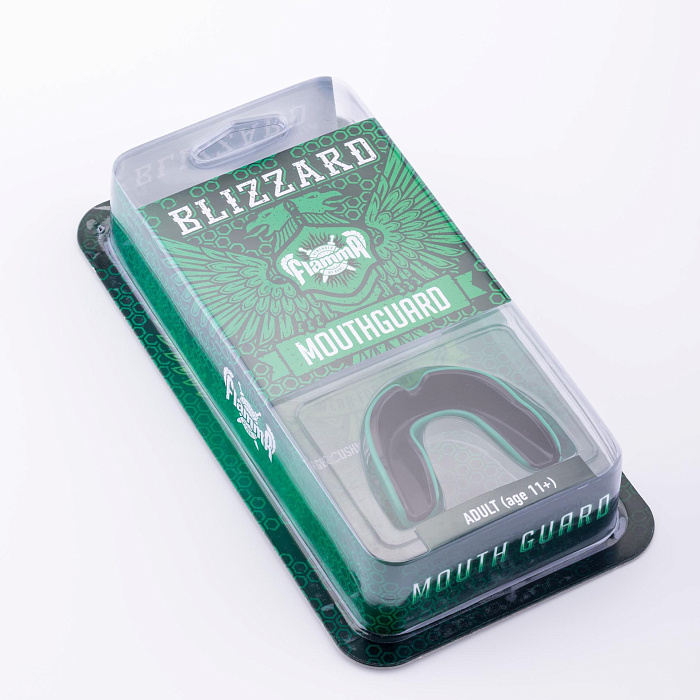 Защита рта (капа) FLAMMA - BLIZZARD GREEN с футляром (гель+резина, взрослый, Черный/зеленый)