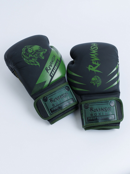 Боксерские перчатки, WOLF, кожа зам. Черно-хаки