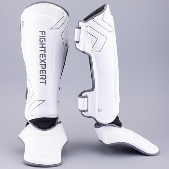 Защита голень-стопа FIGHTEXPERT Sparring (кожзаменитель, Белый)