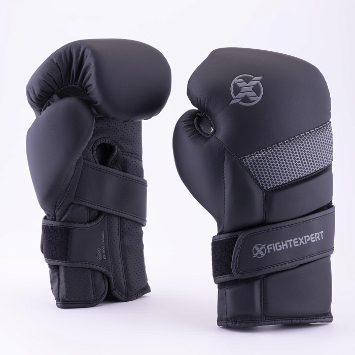 Перчатки для бокса FIGHTEXPERT Hook FX-900 (кожа Vegan100%, Черный)