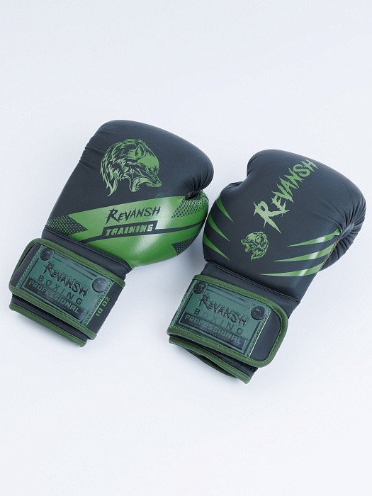 Боксерские перчатки, WOLF, кожа зам. Черно-хаки
