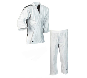 J350 КИМОНО ДЛЯ ДЗЮДО CLUB БЕЛОЕ С ЧЕРНЫМИ ПОЛОСКАМИ  (БЕЗ ПОЯСА)