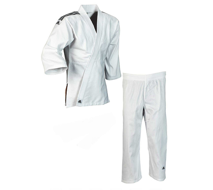 J350 КИМОНО ДЛЯ ДЗЮДО CLUB БЕЛОЕ С ЧЕРНЫМИ ПОЛОСКАМИ  (БЕЗ ПОЯСА)