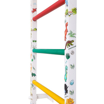 Детская шведская стенка АТЛЕТ (3 части) (Цвет: ДИНОЗАВРЫ, цвет ступеней:"светофор")