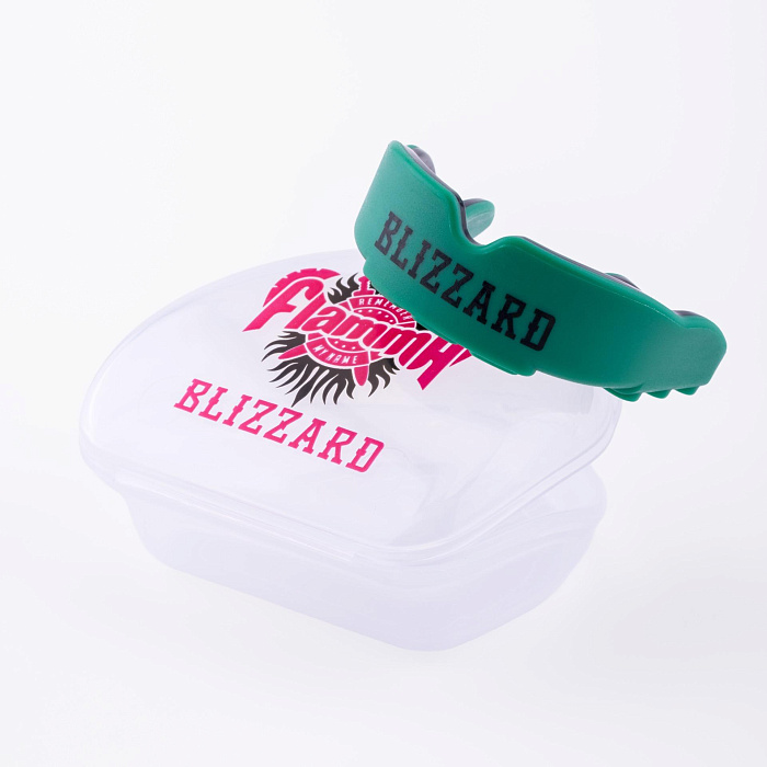 Защита рта (капа) FLAMMA - BLIZZARD GREEN с футляром (гель+резина, взрослый, Черный/зеленый)