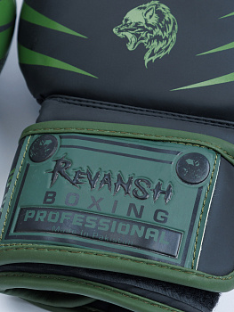 Боксерские перчатки, WOLF, кожа зам. Черно-хаки