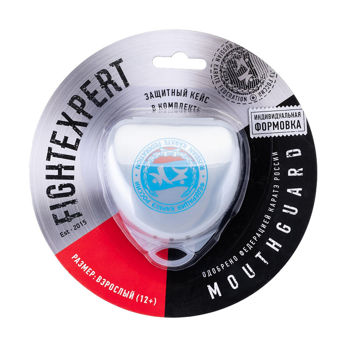 Защита рта (капа) FIGHT EXPERT ФКР с футляром (гель, резина, до 11, Черный/белый)