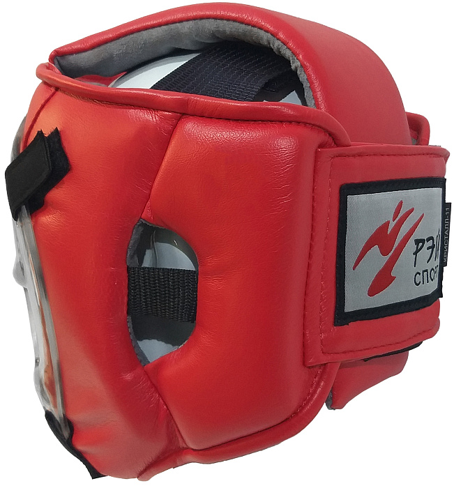 Шлем с пластиковой маской для единоборств КРИСТАЛЛ-11, иск. кожа, красный