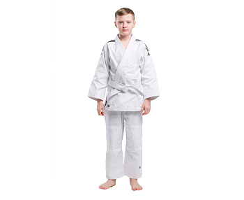J350 Кимоно для дзюдо с поясом подростковое Club белое с черными полосками 