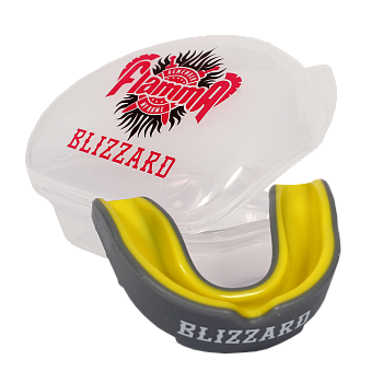 Защита рта (капа) FLAMMA - BLIZZARD GRAY с футляром (гель+резина, взрослый, Серый/желтый) 
