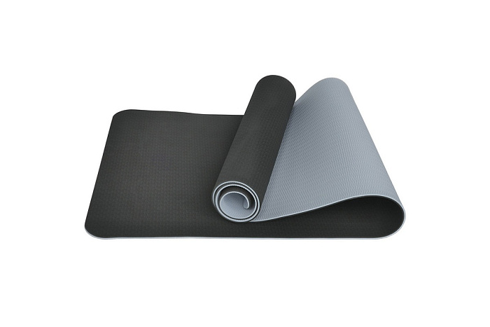 E33590 Коврик для йоги ТПЕ 183х61х0,6 см (черно/серый)