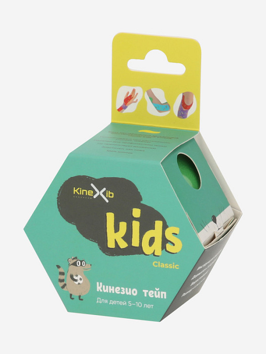 Кинезио тейп Kinexib CLASSIC Baby 4см*4м зеленый,  принт енот