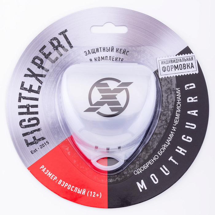 Защита рта (капа) FIGHTEXPERT ФКР с футляром (гель, резина, 12+, Серый/белый, ,)