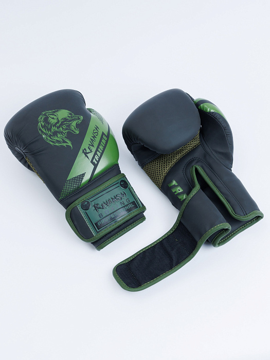 Боксерские перчатки, WOLF, кожа зам. Черно-хаки