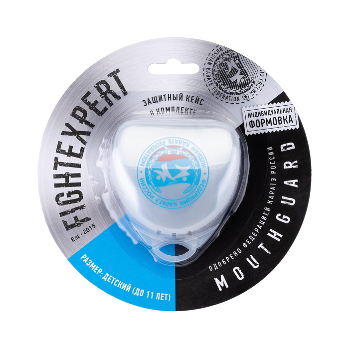 Защита рта (капа) FIGHT EXPERT ФКР с футляром (гель, резина, до 11, Черный/белый)