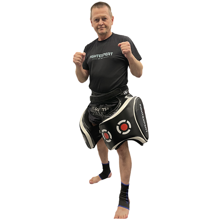 Тренерская защита бедер FIGHTEXPERT TARGET (искусственная кожа, черный/белый, 39*44*11 см)